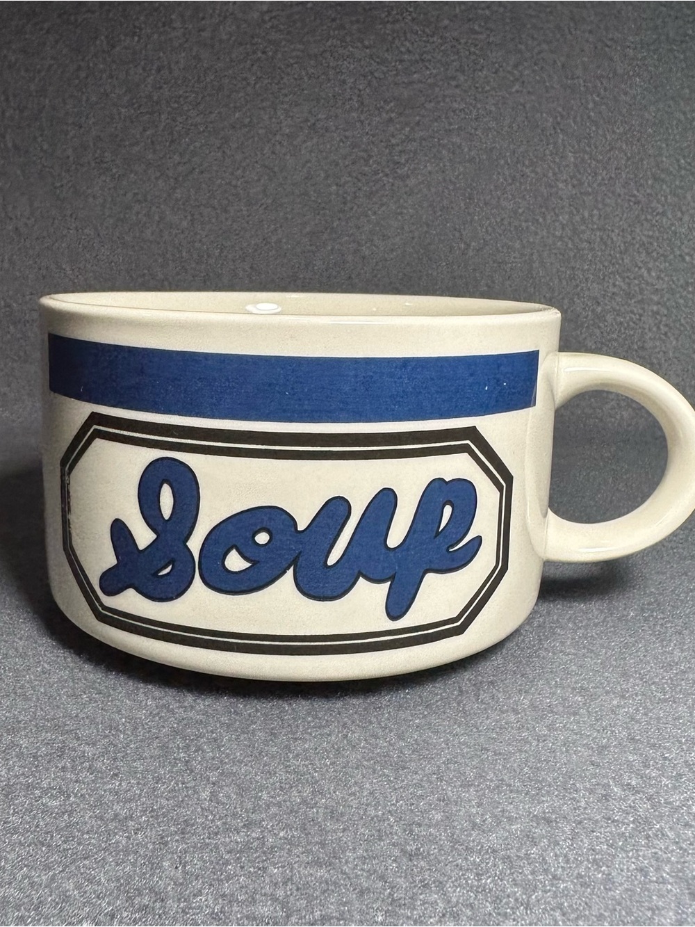 Cream and Blue 'Soup' Ceramic Mug - Classic Tableware